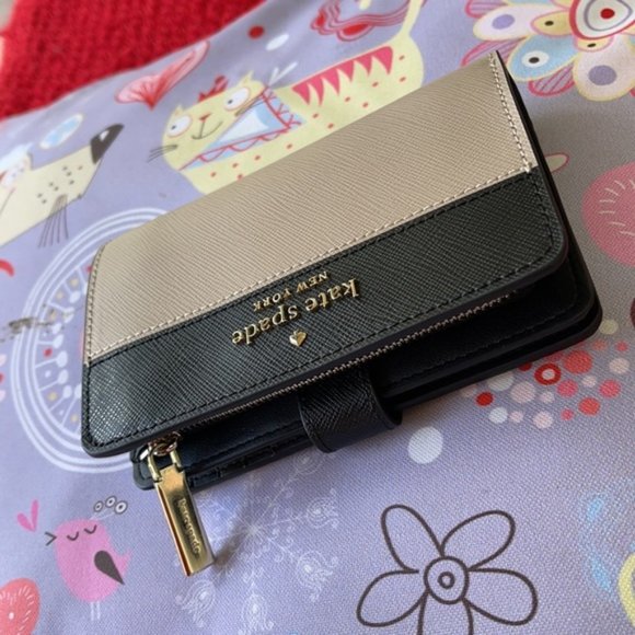 Kate Spade Staci Colorblock Medium Compact Bifold Wallet Warm Beige Multi - Picture 3 of 16